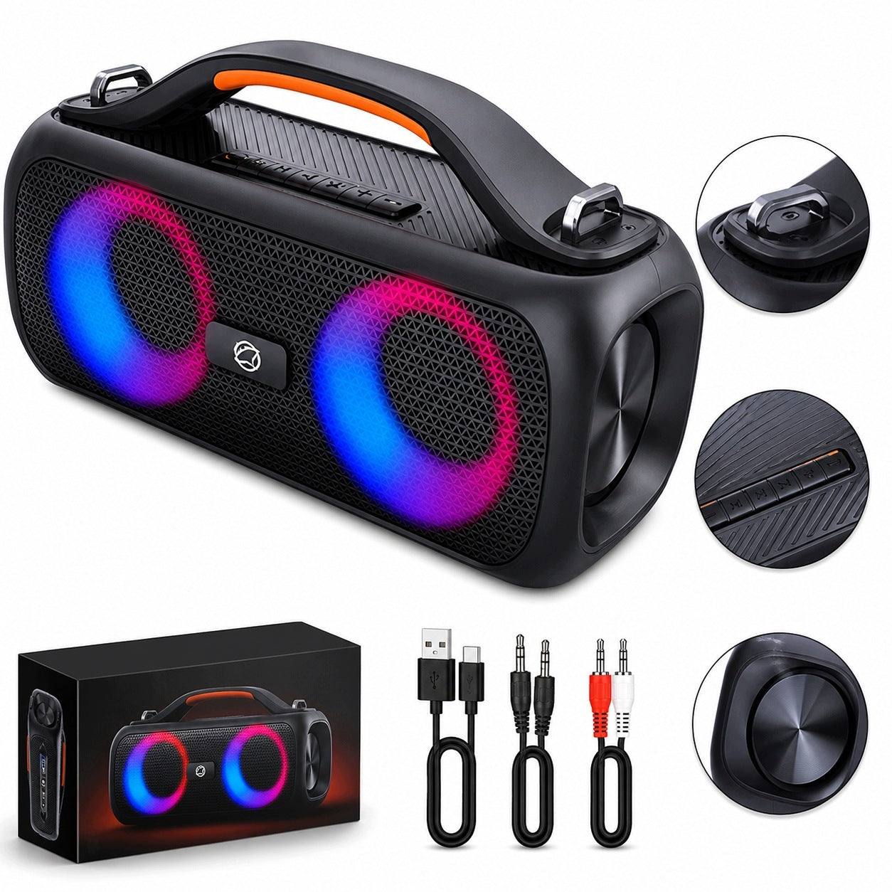 BLUETOOTH SPEAKER WATERPROOF 40W RMS RADIO FM TWS IPX5 XBASS LED 75