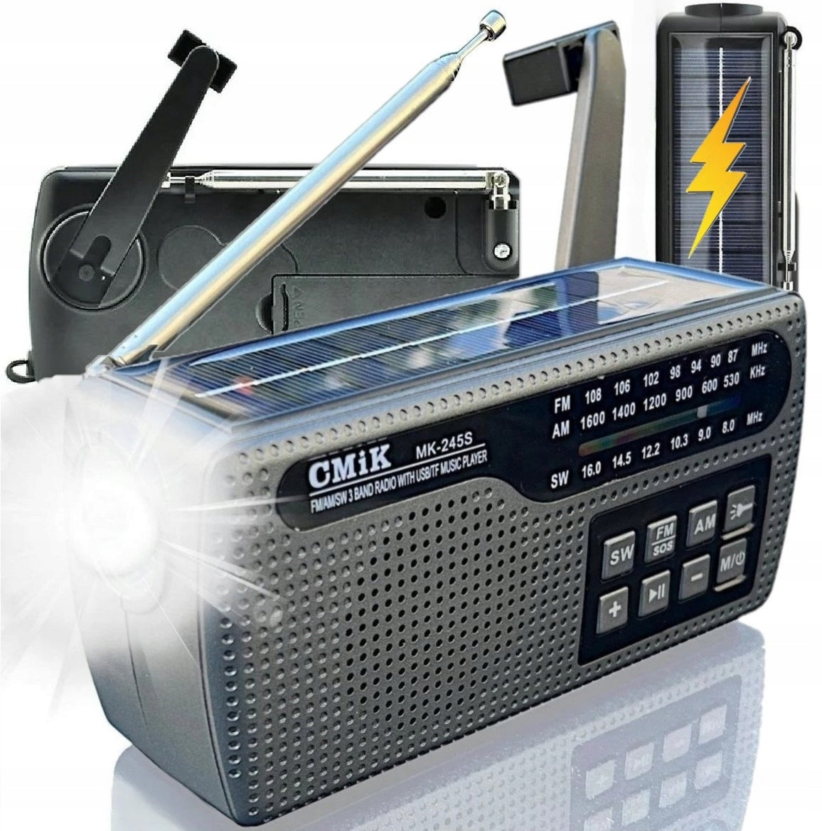 BLUETOOTH SPEAKER WIRELESS SURVIVAL SOLAR RADIO FLASHLIGHT DYNAMO CAMPING