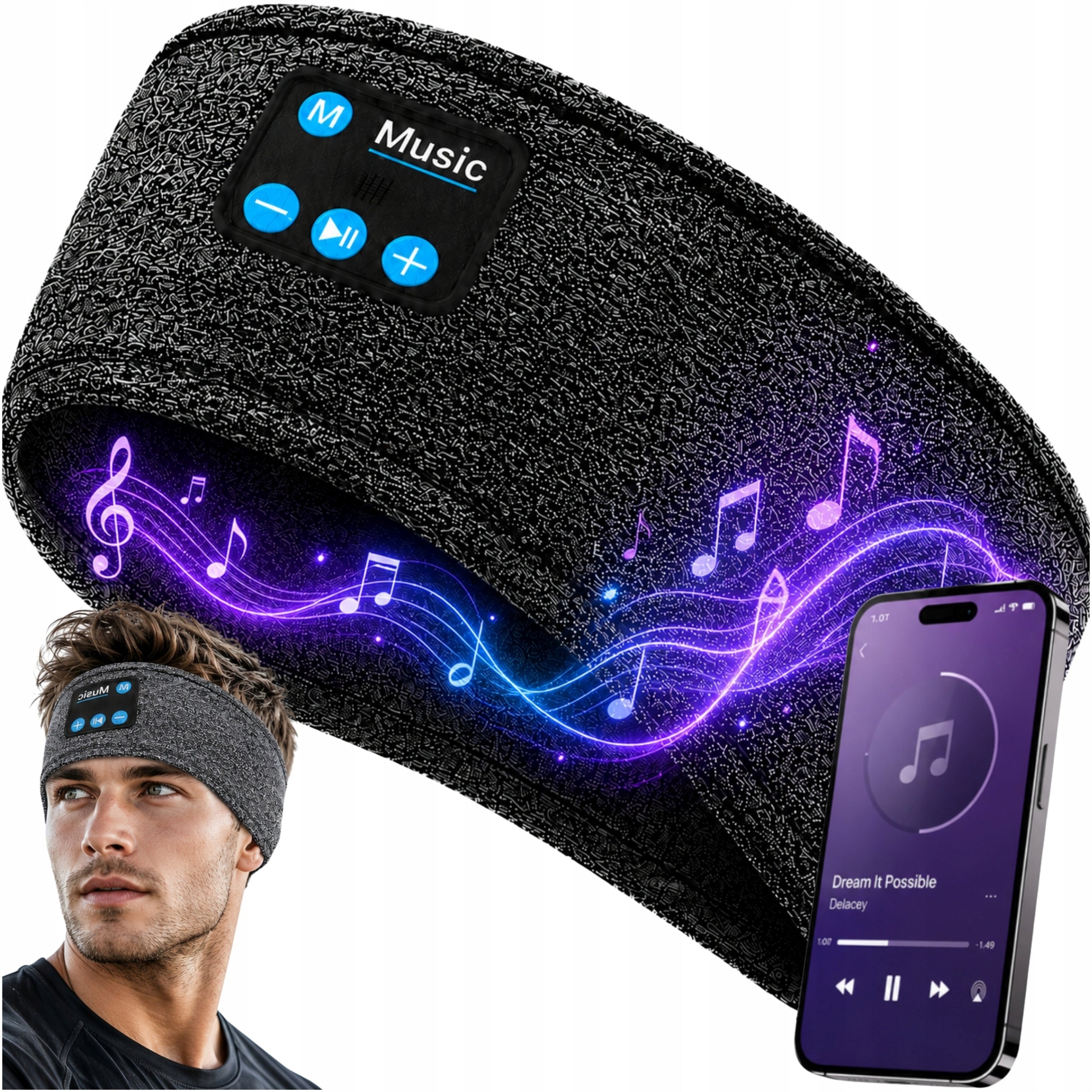 BLUETOOTH SPORTS HEADBAND WITH HEADPHONES FOR RUNNING SLEEPING EYES