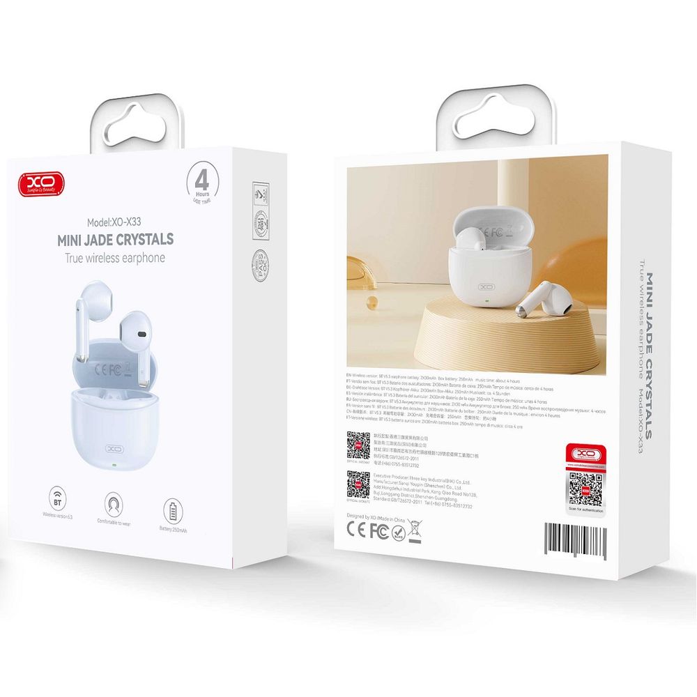 BLUETOOTH WIRELESS HEADPHONES MODEL X33 COMPANY XO WHITE EAN (GTIN) 6920680856763