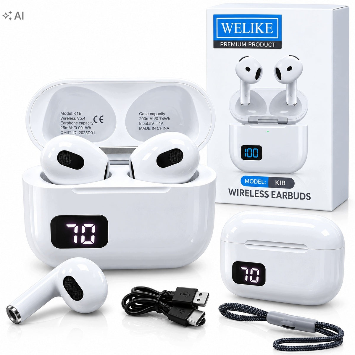 BLUETOOTH WIRELESS HEADPHONES TWS IN-EAR LCD BATTERY INDICATOR