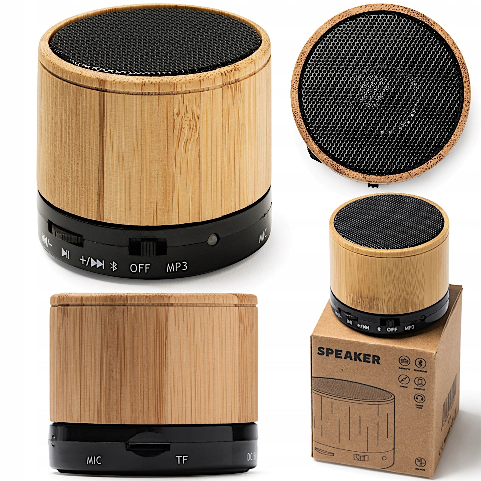 BLUETOOTH WIRELESS SPEAKER 3W BAMBOO RADIO FM SPEAKERPHONE