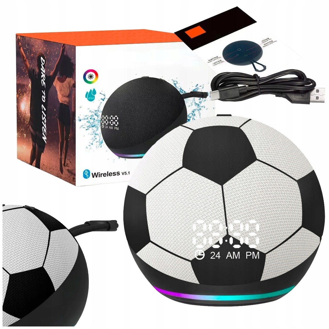BLUETOOTH WIRELESS SPEAKER PORTABLE LED FOOTBALL FOR FOOTBALLER 5w