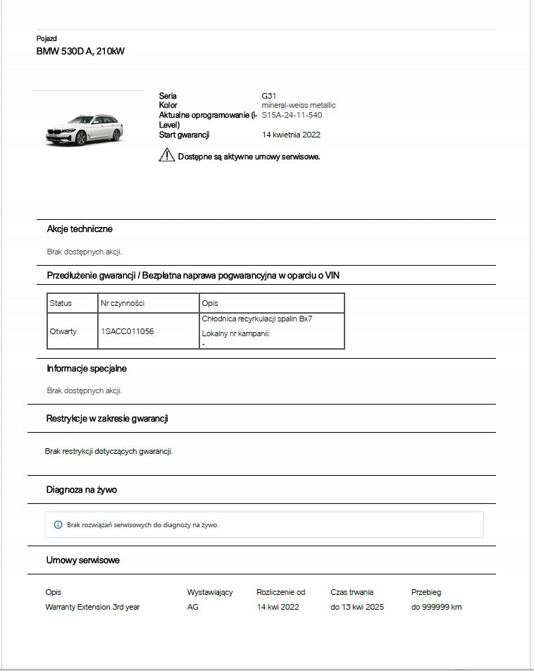 BMW MINI - VIN - Check Service History Repair Report ASO PDF 7/7 Manufacturer code nie występuje