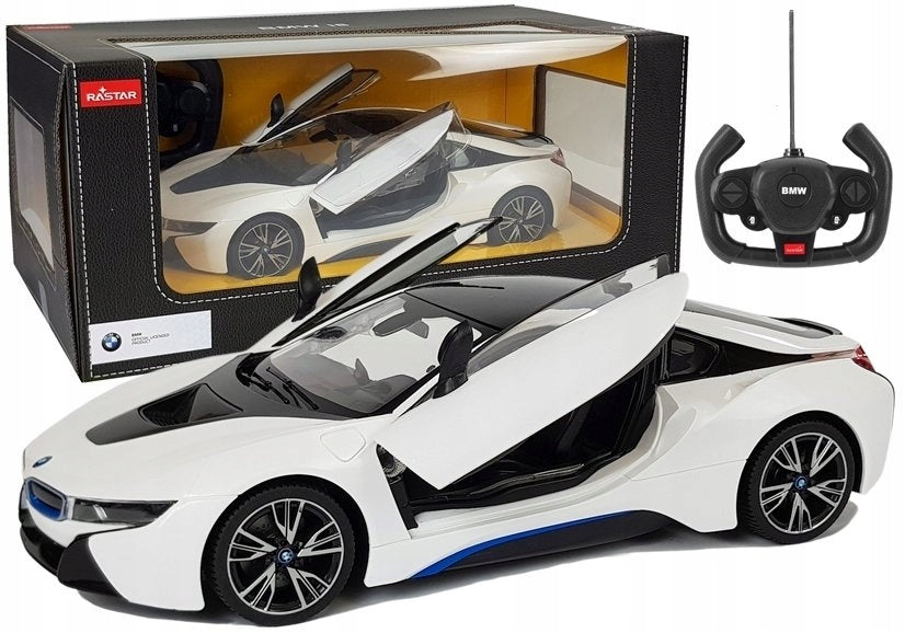 BMW i8 white RASTAR model 1:14 Remote controlled car + remote control 2,4 GHz