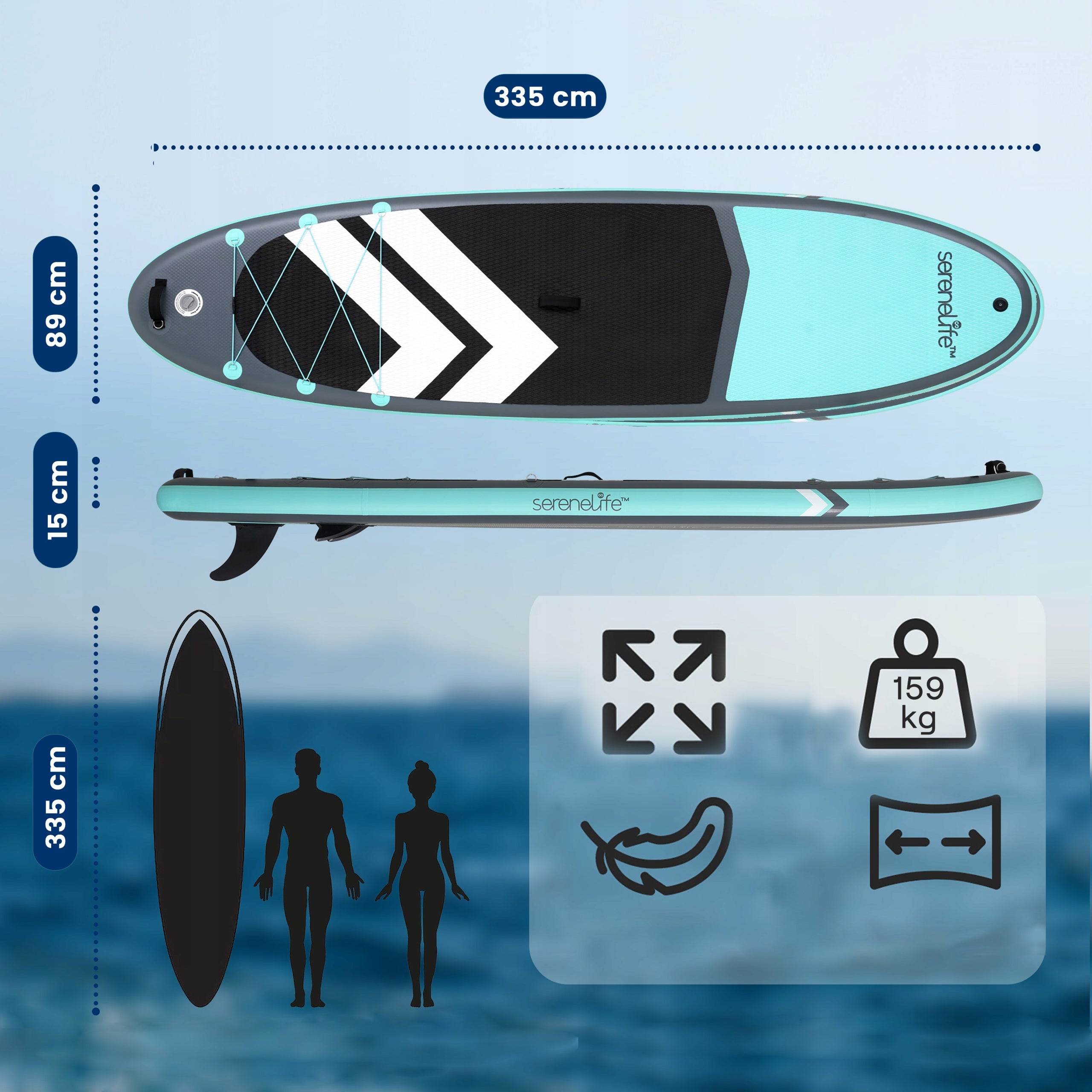 BOARD SUP 335 CM TO 200 KG LIFTING CAPACITY TWO-PERSON ACCESSORIES BAG SERENE Manufacturer code SLSUPP04 - DESKA SUP