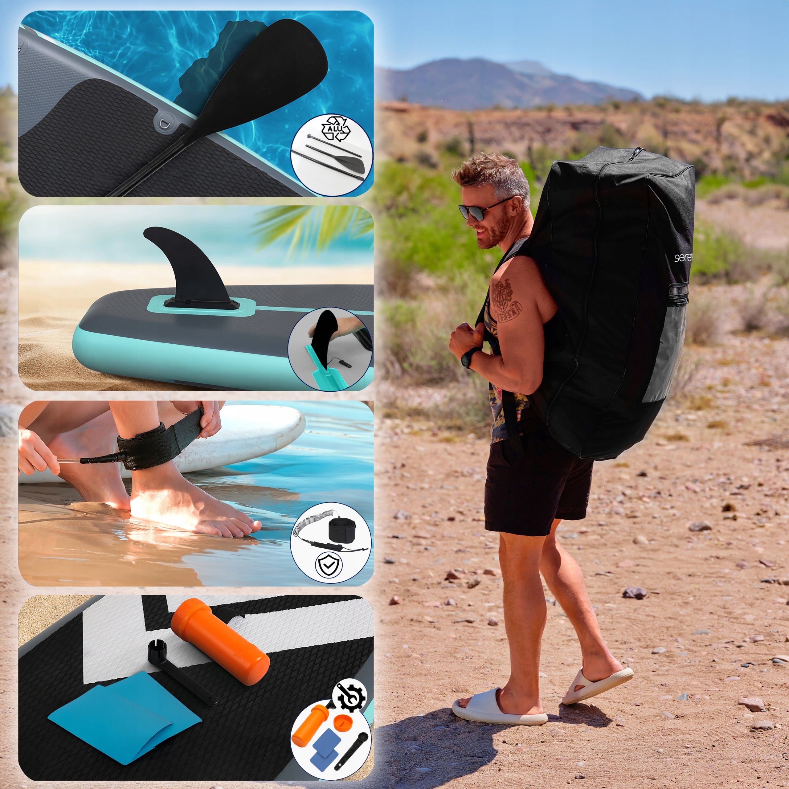 BOARD SUP 350 CM FOR 2 PEOPLE STABLE WIDE ACCESSORIES BAG SERENELIFE Length 350 cm