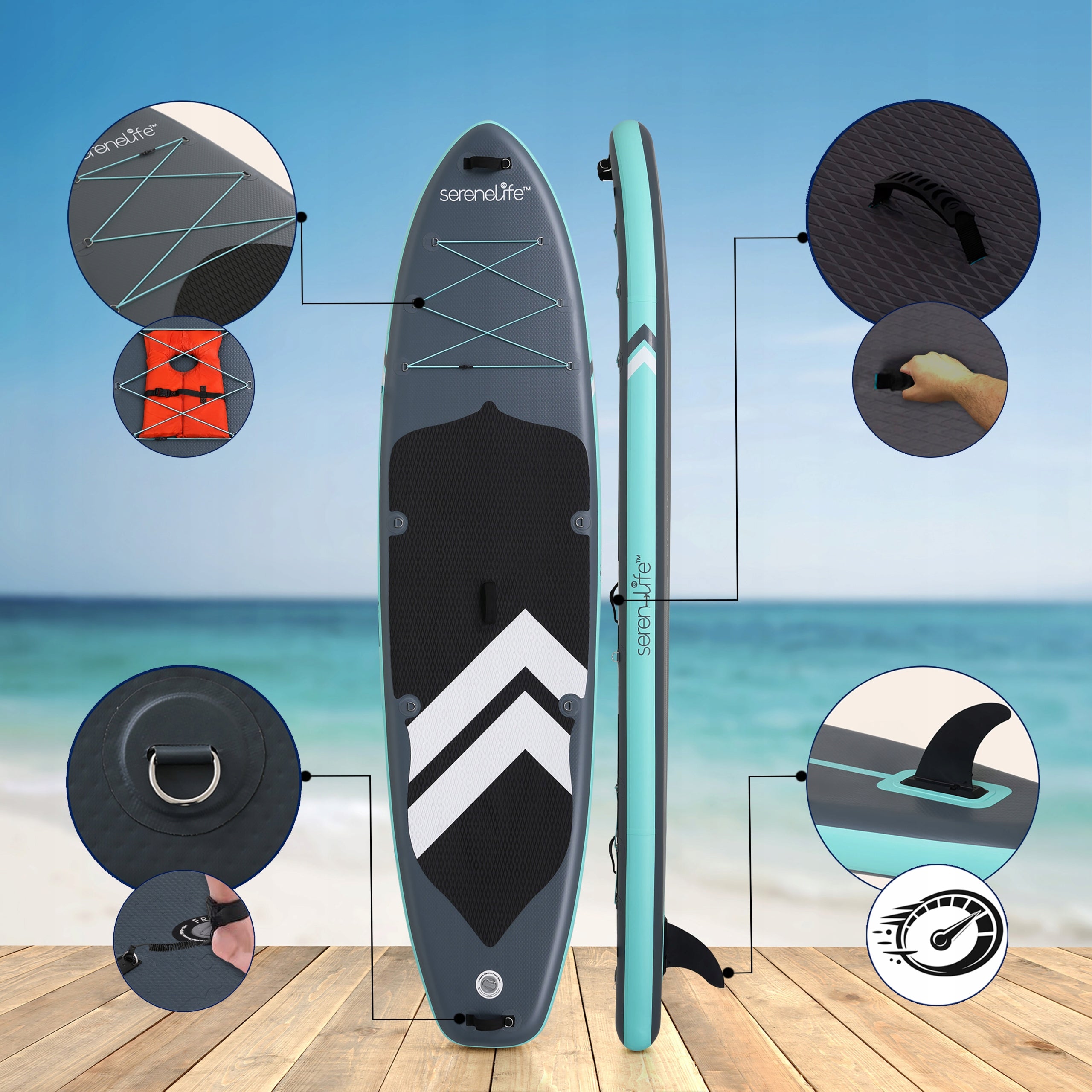 BOARD SUP 350 CM FOR 2 PEOPLE STABLE WIDE ACCESSORIES BAG SERENELIFE Packaging status original