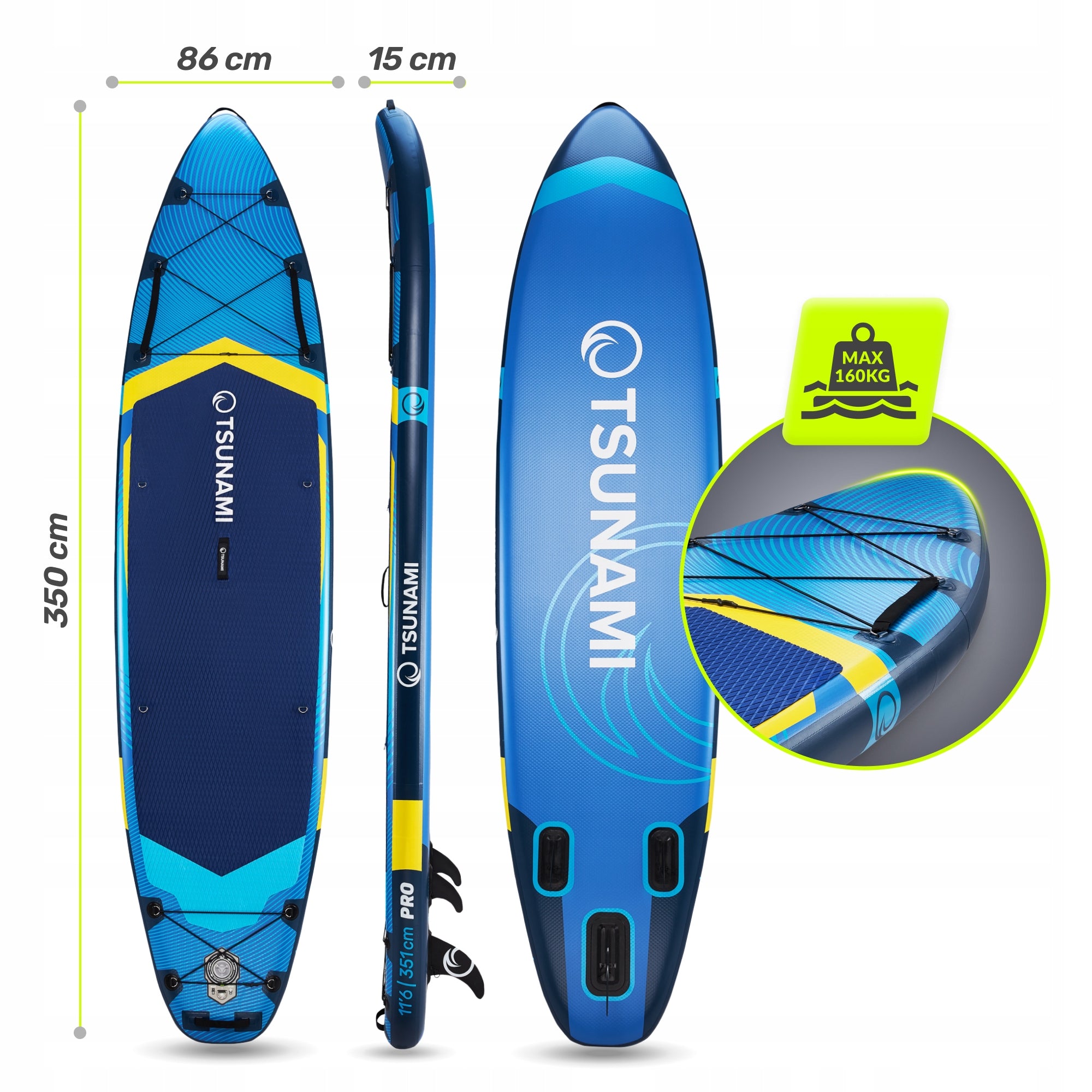 BOARD SUP STAND UP PADDLE INFLATABLE FOR SWIMMING TSUNAMI ACCESSORIES 350 CM T14 Model Deska do pływania SUP PRO T14