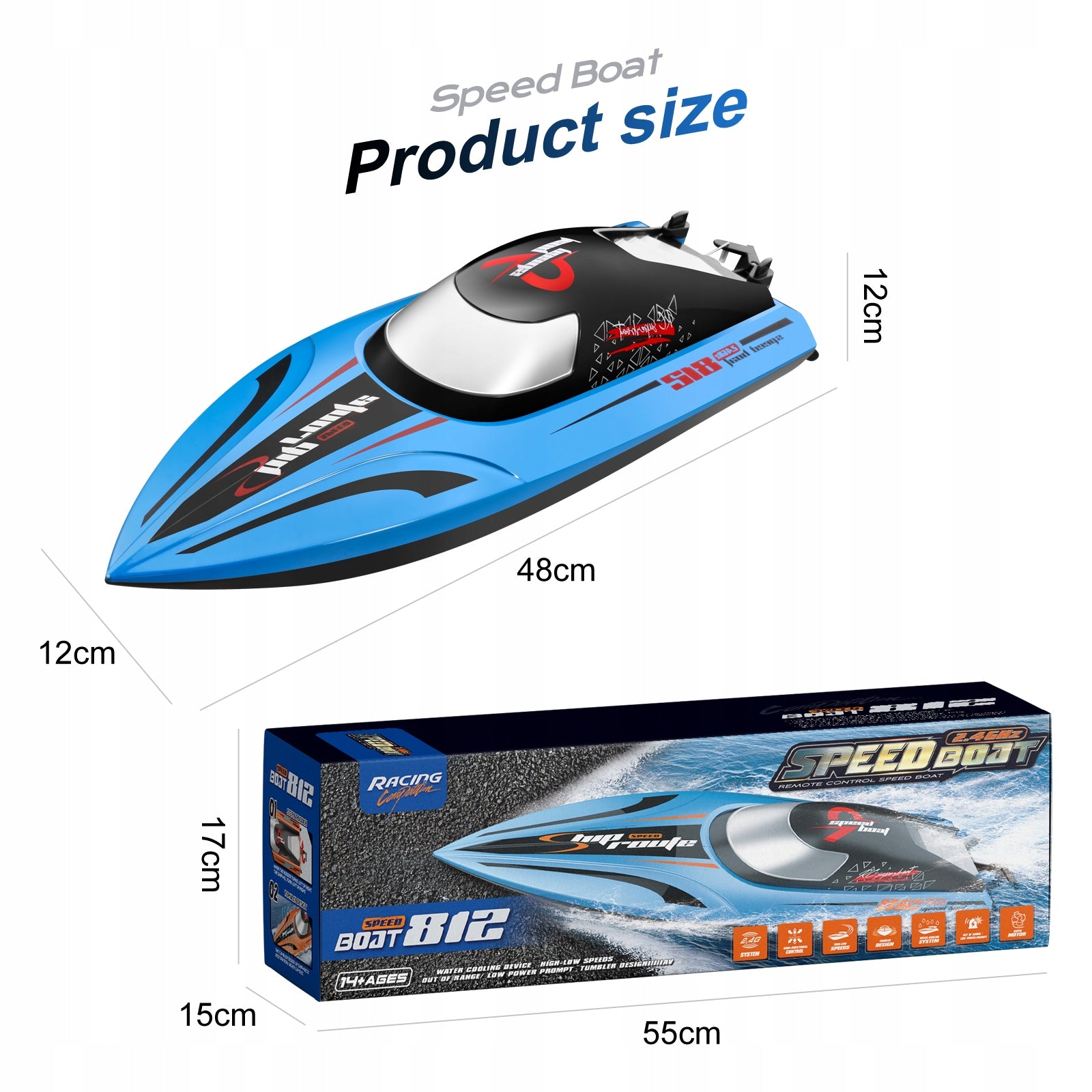 BOAT RACING MOTORBOAT REMOTE CONTROLLED 40KM/H Brand no brand