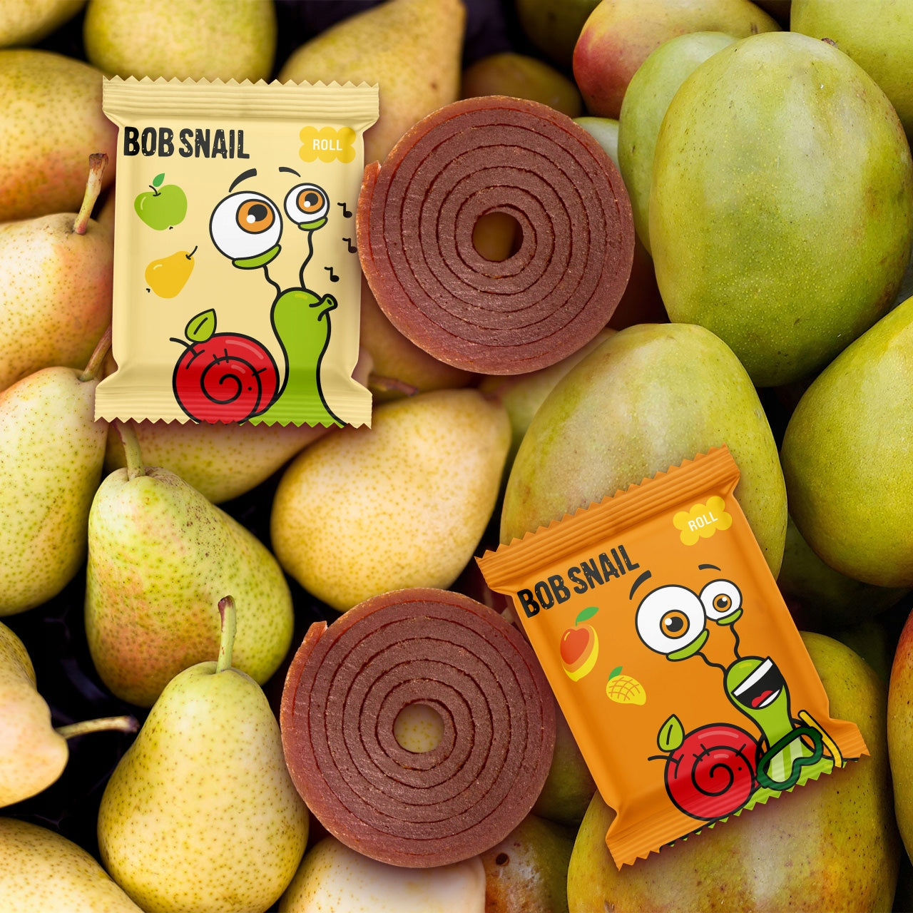 BOB SNAIL Fruit Rolls MIX Flavours MANGO PEAR without sugar 500 g 50 pcs Medical device no