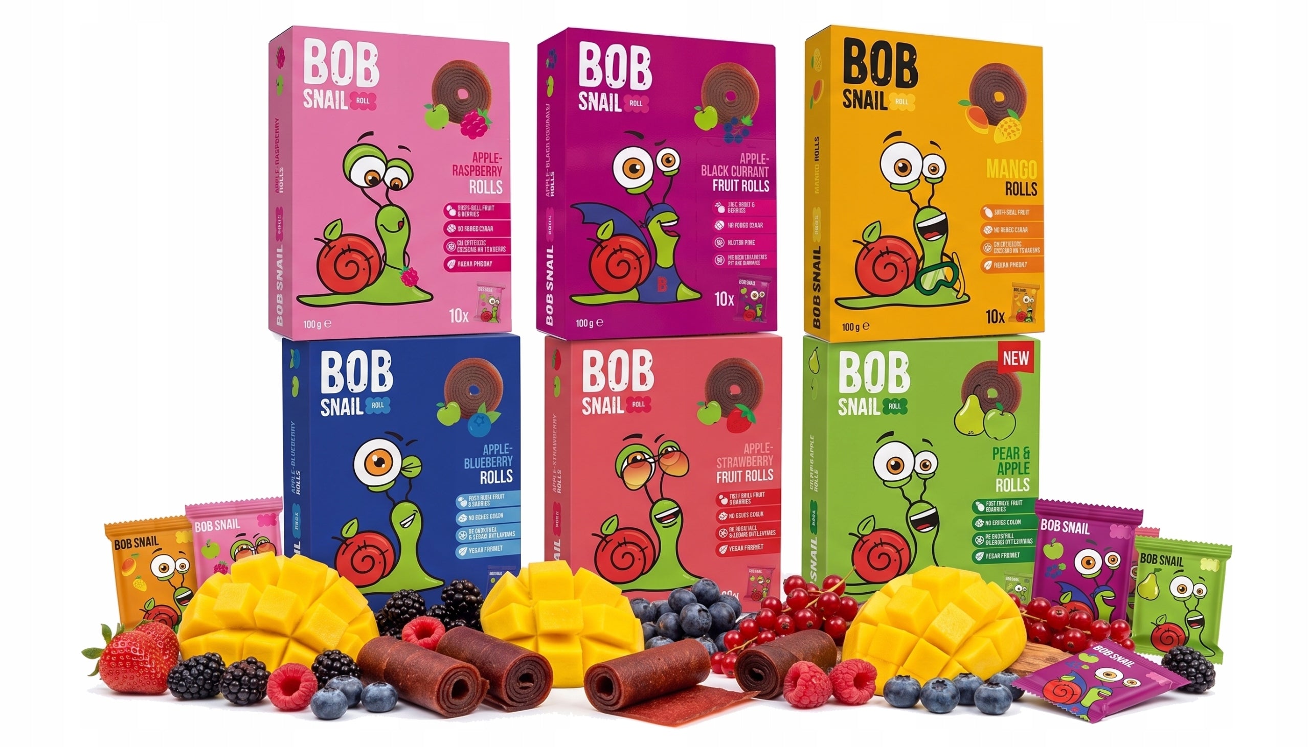 BOB SNAIL Fruit Snack SET 5 x 100g MIX OF FLAVORS Natural Without Sugars