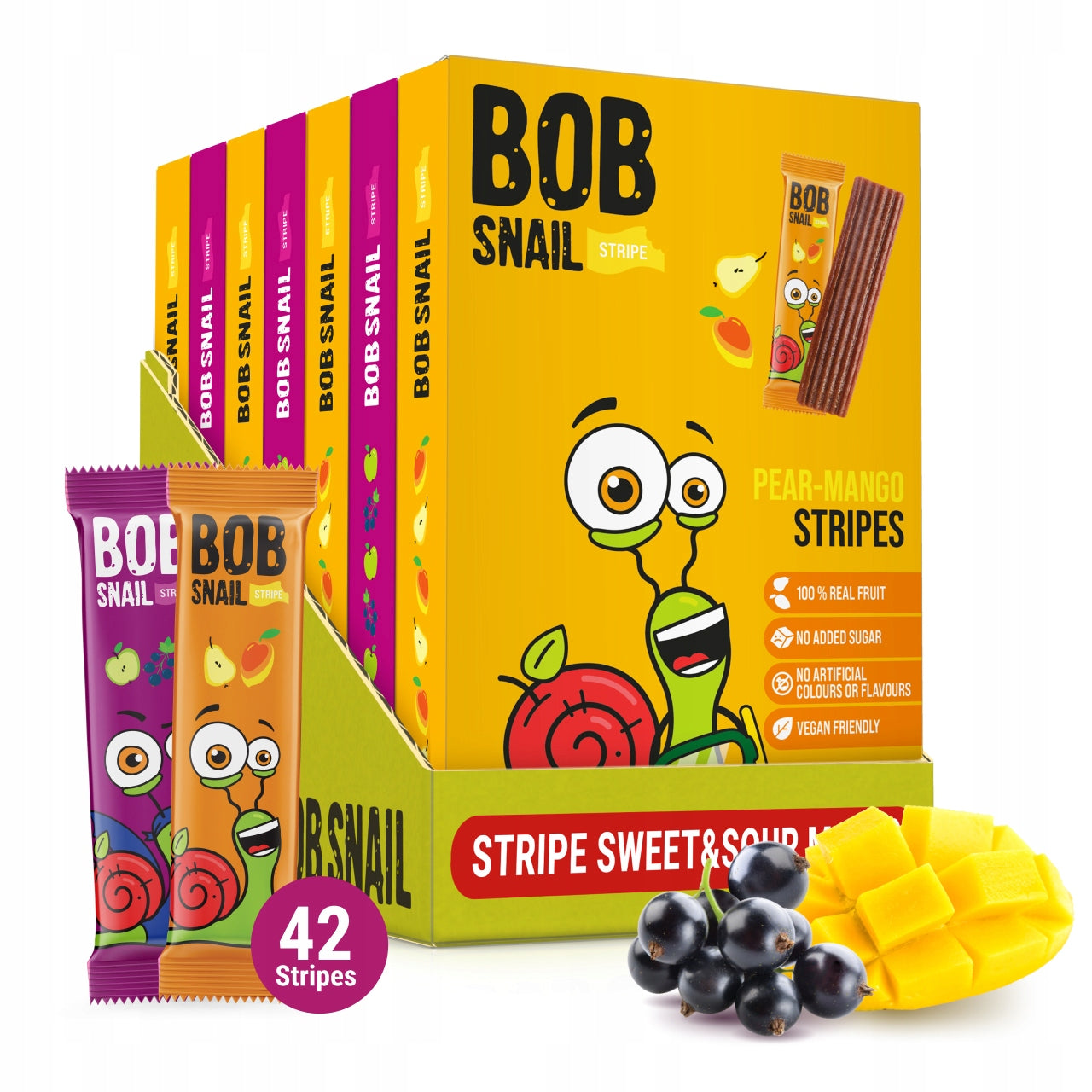 BOB SNAIL Fruit Strips MIX Flavours MANGO BLACK CURRANT 588 g 42 pcs