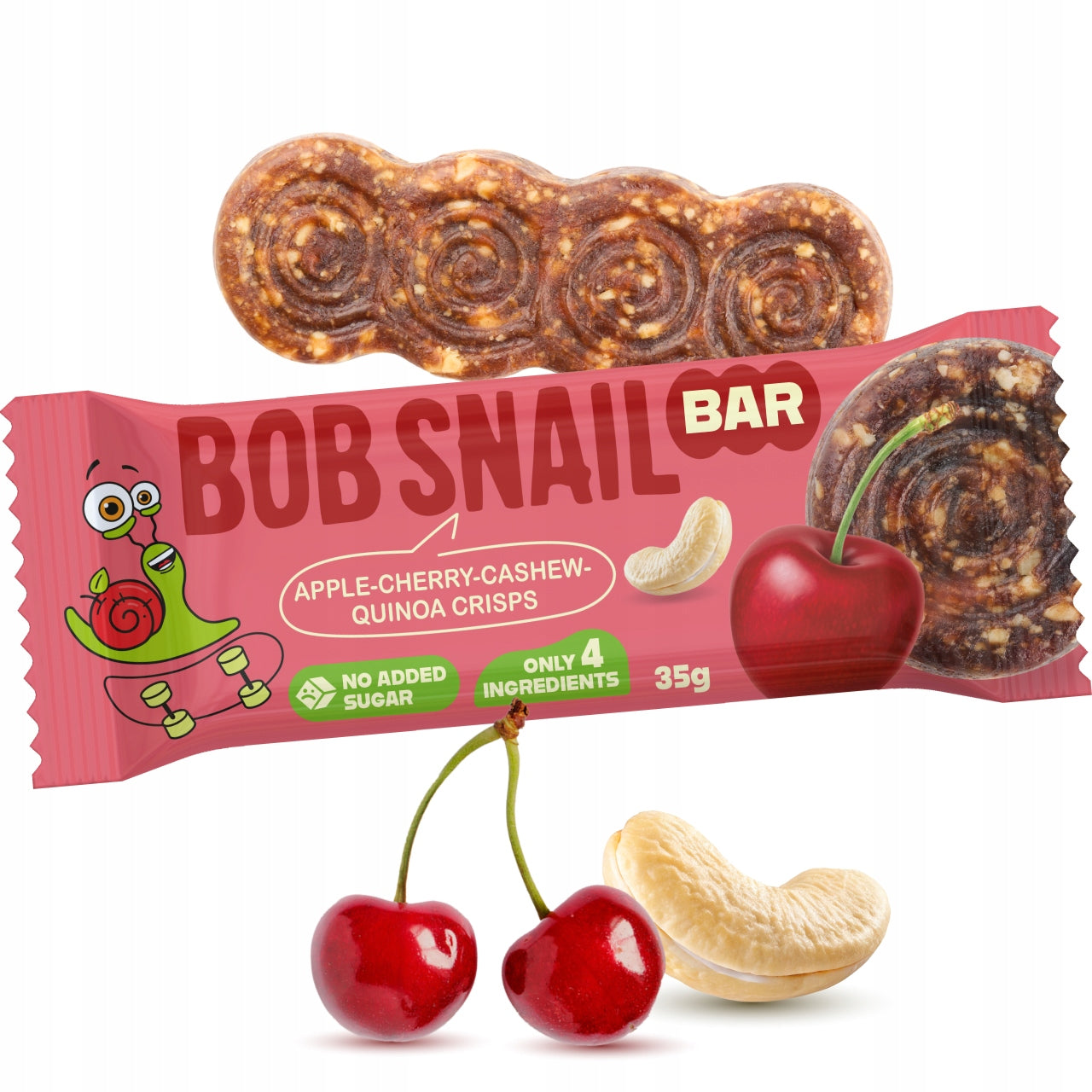 BOB SNAIL fruit bar APPLE CHERRY CASHEWS without added sugar 15x35 g Medical device no