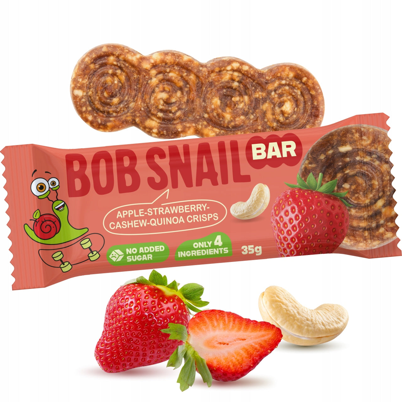 BOB SNAIL fruit bar APPLE STRAWBERRY CASHEWS without added sugar 15x35 g Medical device no