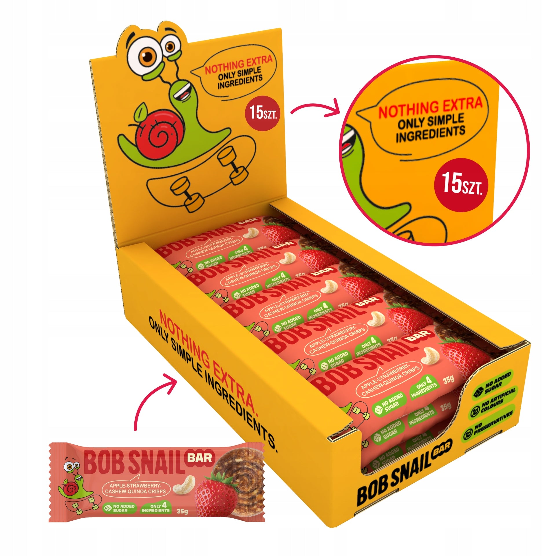 BOB SNAIL fruit bar APPLE STRAWBERRY CASHEWS without added sugar 15x35 g