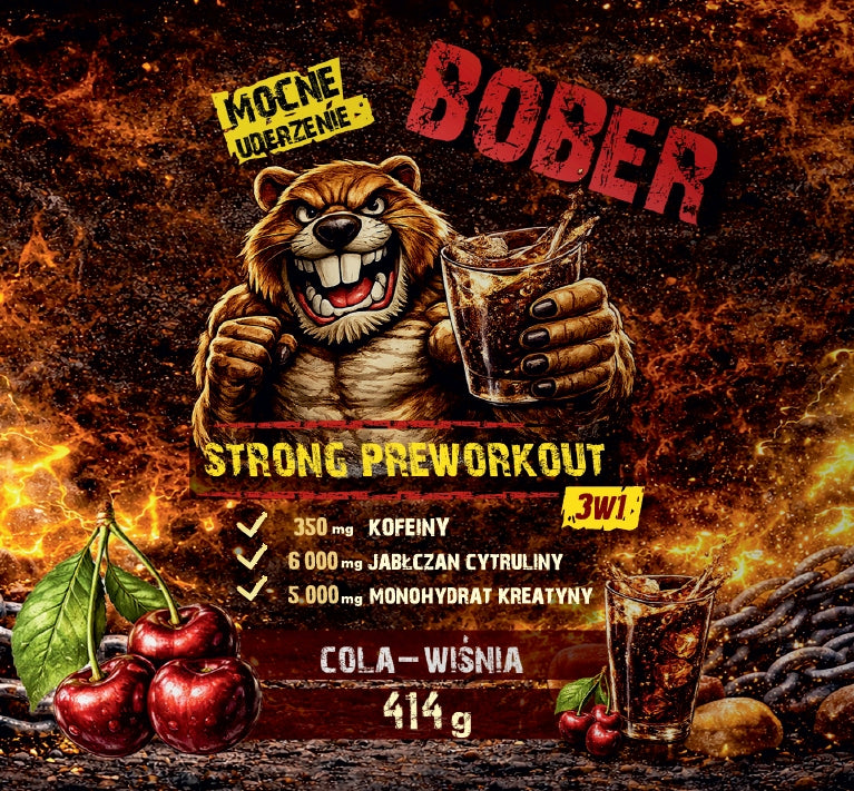 BOBER Cola Cherry Pre-WORKOUT Pre Citrulline Malate Creatine 414g Packaging status original