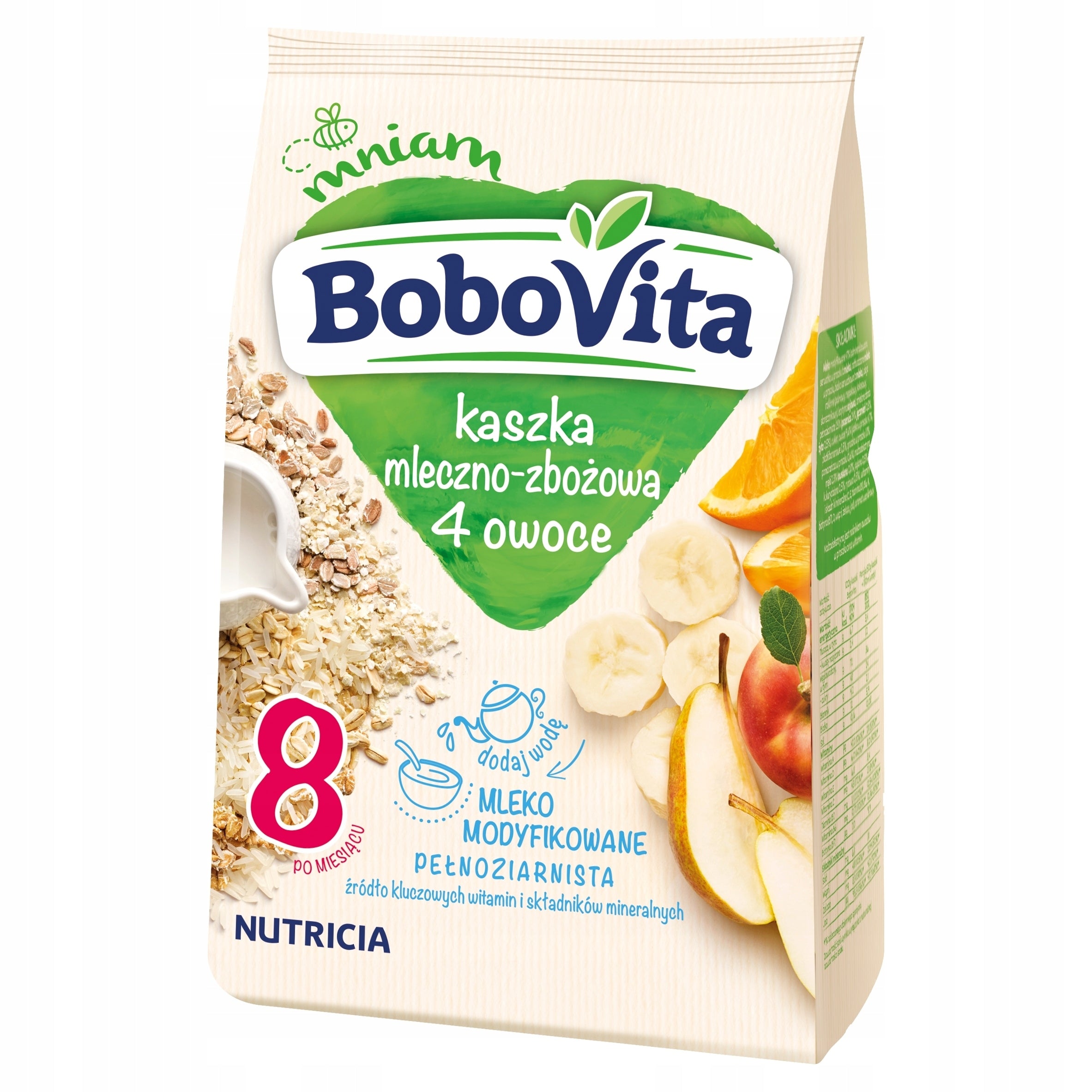 BOBOVITA MILK PORRIDGE 4 FRUITS AFTER 8 MONTHS 230G Packaging status original