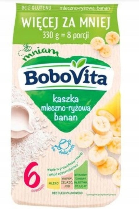 BOBOVITA Milk PORRIDGE 6m+ MILKY RICE banana without gluten 330g