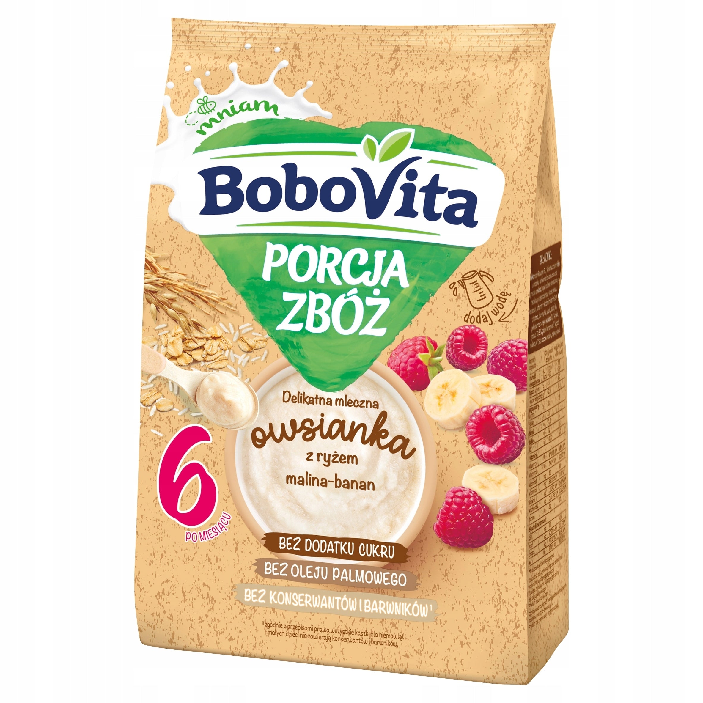 BOBOVITA PORTION OF CEREALS MILK PORRIDGE WITH RICE RASPBERRY BANANA 210g Packaging status original