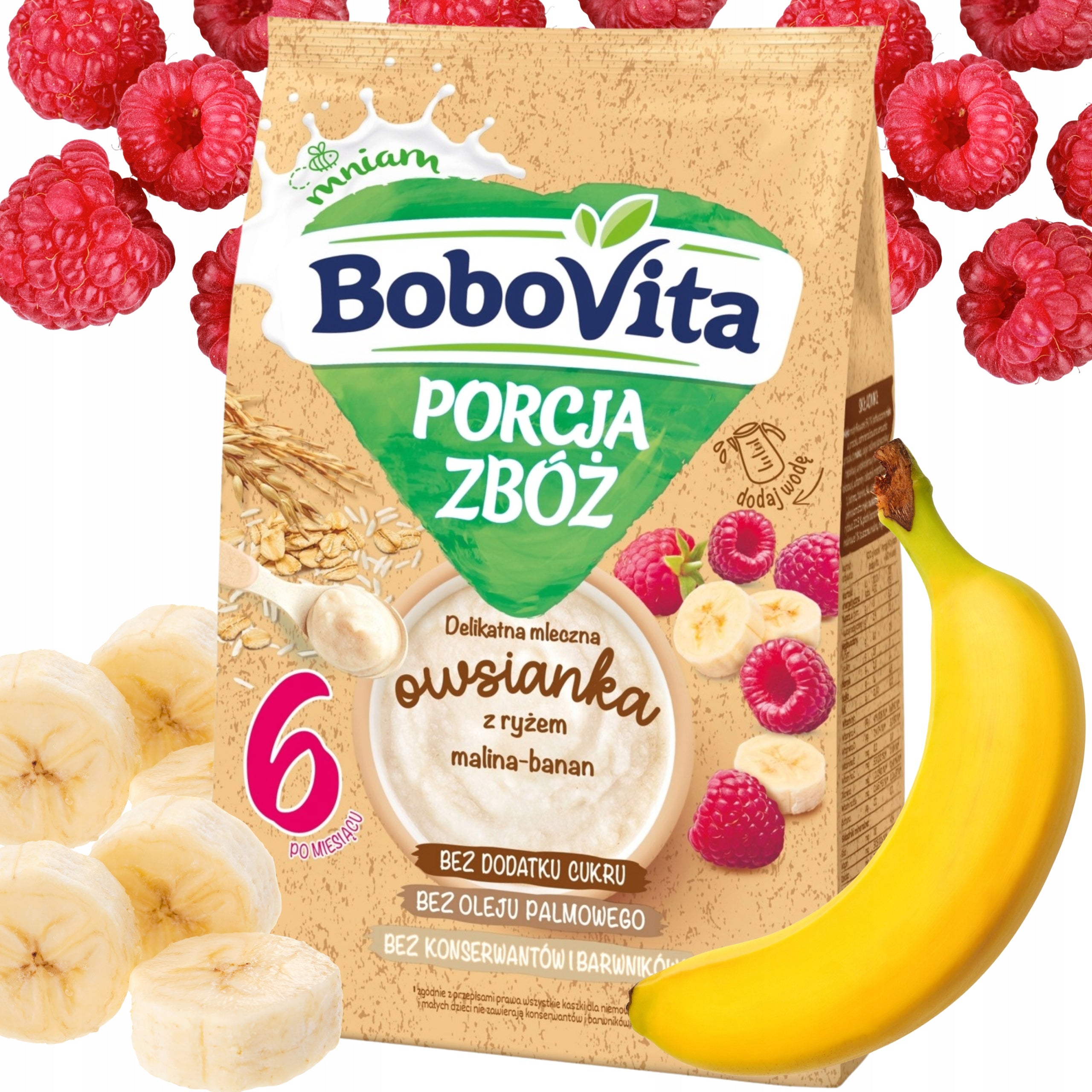 BOBOVITA PORTION OF CEREALS MILK PORRIDGE WITH RICE RASPBERRY BANANA 210g