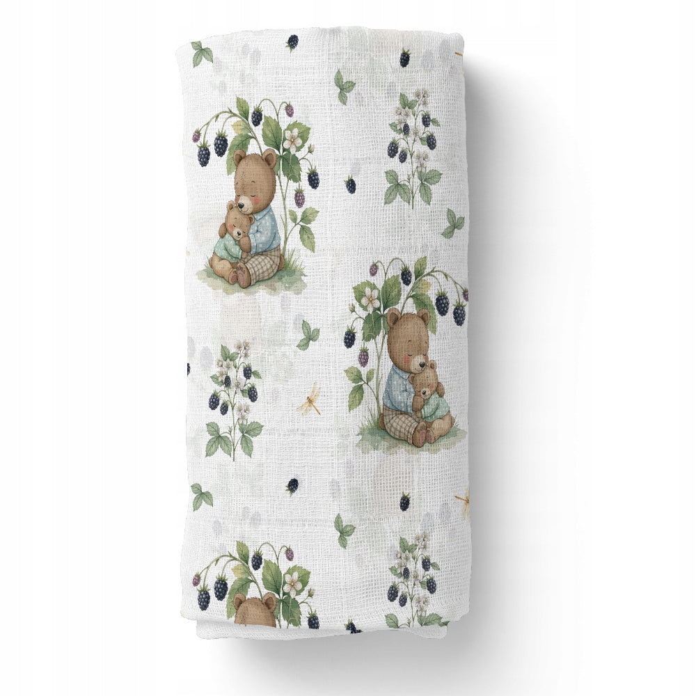 BOCIOLAND BAMBOO DIAPER POURING 40x40cm TEDDY BEARS/BLACKBERRIES