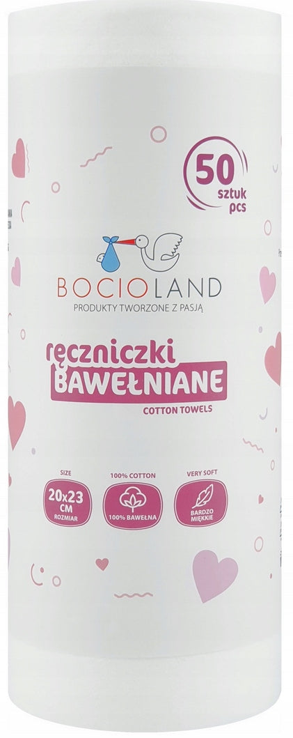 BOCIOLAND COTTON TOWELS FOR NEWBORN BABIES ROLL 20x23cm 50pcs. Manufacturer code BL154