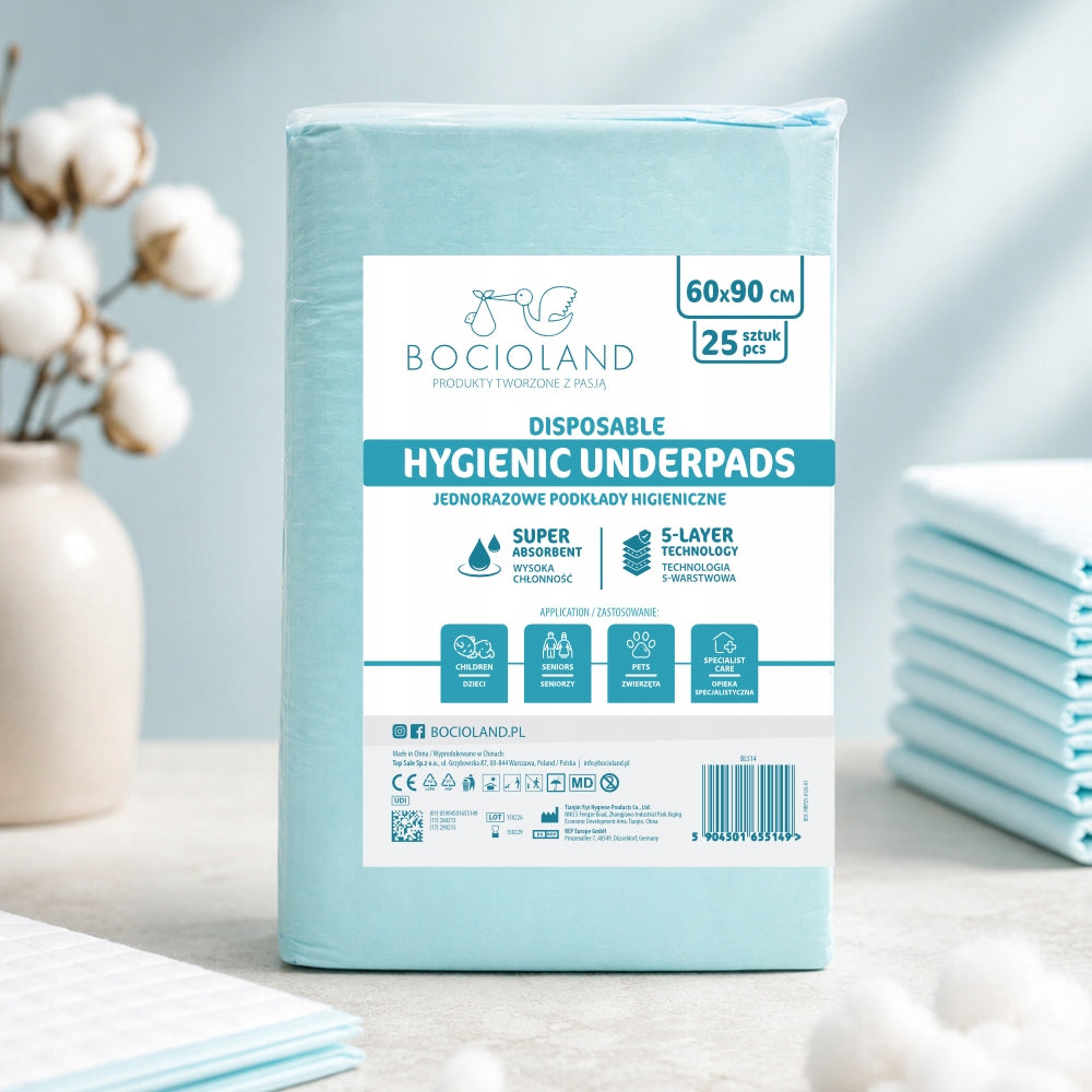 BOCIOLAND HYGIENIC ABSORBENT FOUNDATIONS FOR CHANGING 90x60cm 25pcs BL514 Manufacturer code BL514