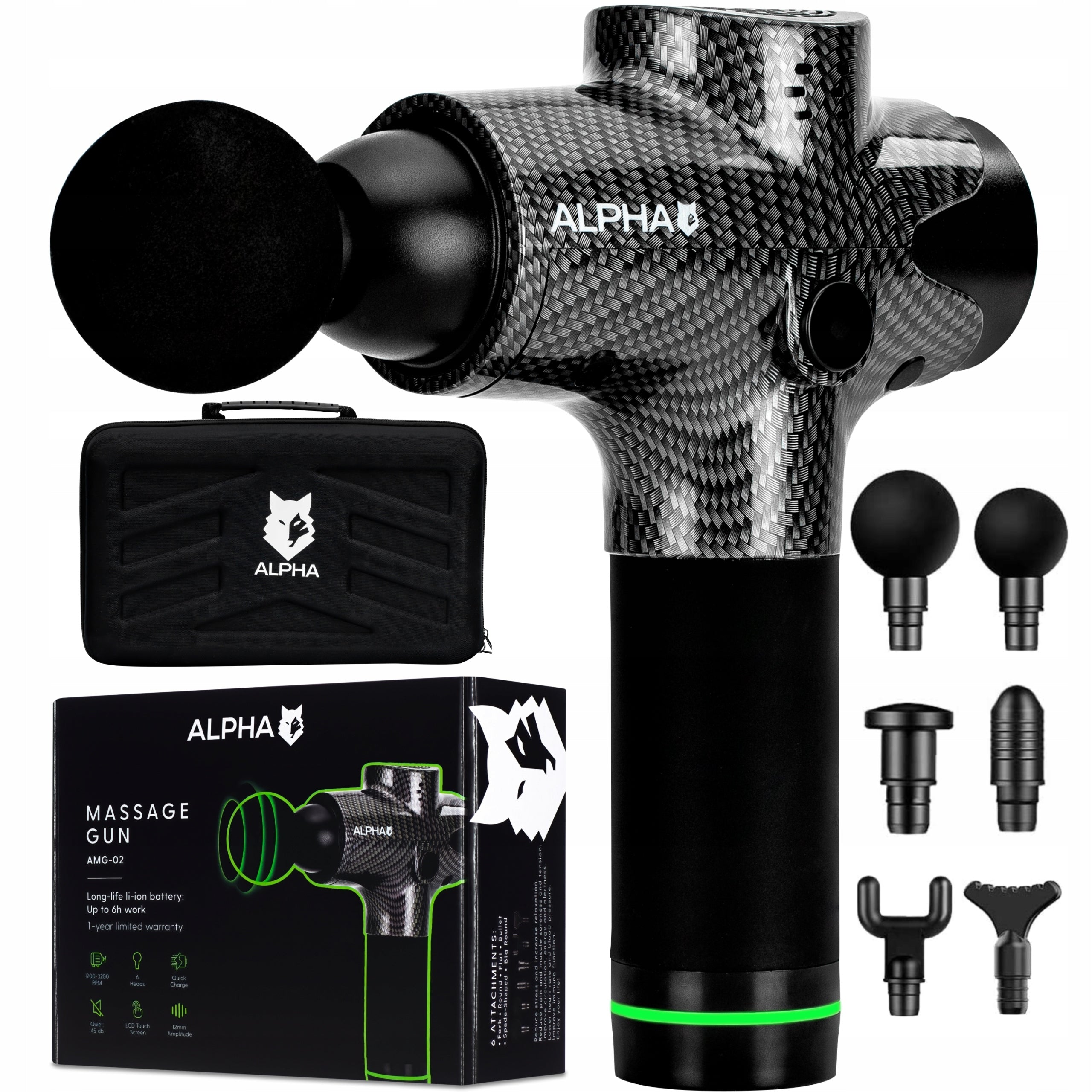 BODY MASSAGER ALPHA MASSAGE GUN AMG-02 BLACK FOR BACK MASSAGE GUN Packaging status original