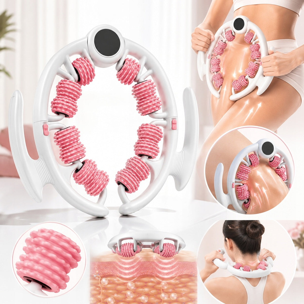 BODY MASSAGER ANTI-CELLULITE HANDHELD MASSAGE ROLLER REMOVABLE PINK