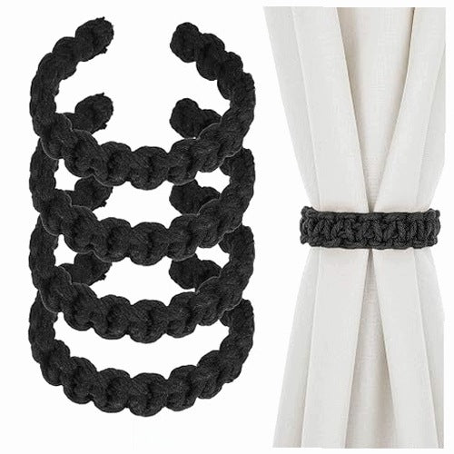 BOHO COTTON BRAIDED CURTAIN HOLDERS SET OF 4
