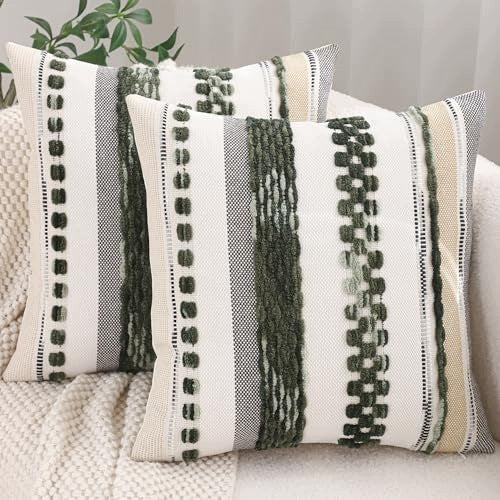 BOHO DARK GREEN CHENILLE PILLOWCASES 45X45 CM SET OF 2 Brand no brand