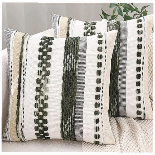 BOHO DARK GREEN CHENILLE PILLOWCASES 45X45 CM SET OF 2