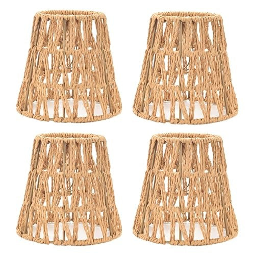 BOHO RATTAN KHAKI LAMPSHADE SET OF 4 DIY DECORATION Brand no brand