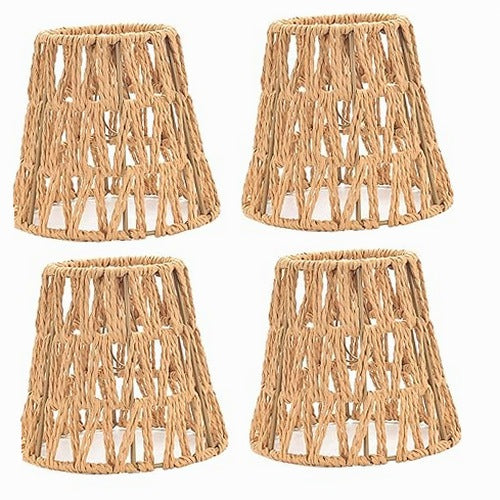 BOHO RATTAN KHAKI LAMPSHADE SET OF 4 DIY DECORATION