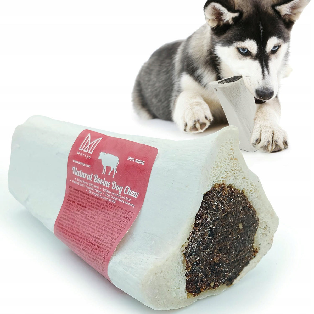 BONE WITH MEAT STUFFING FOR DOG natural teether beef bone delicacy Mersjo