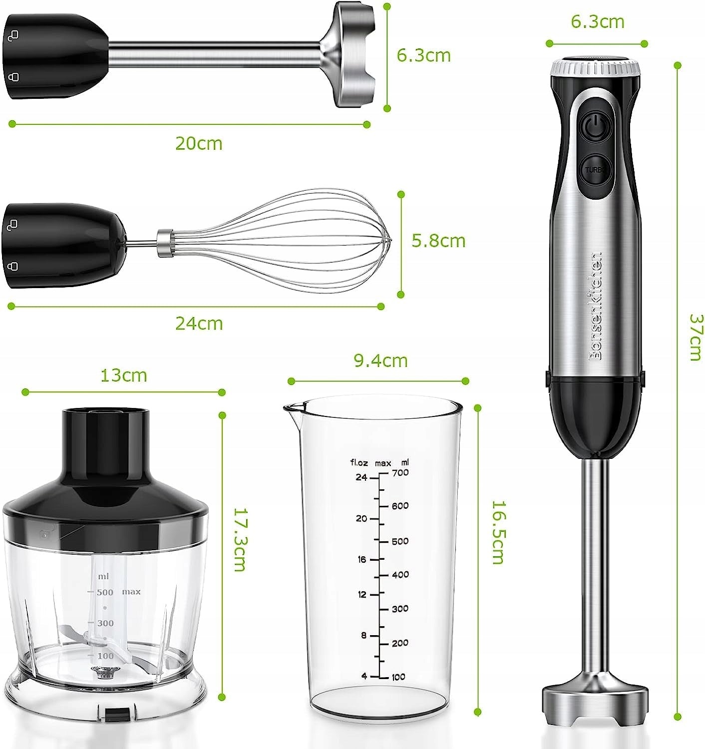 BONSENKITCHEN HAND BLENDER 4IN1 1000W WHISK SHREDDER CUP Model Bonsenkitchen