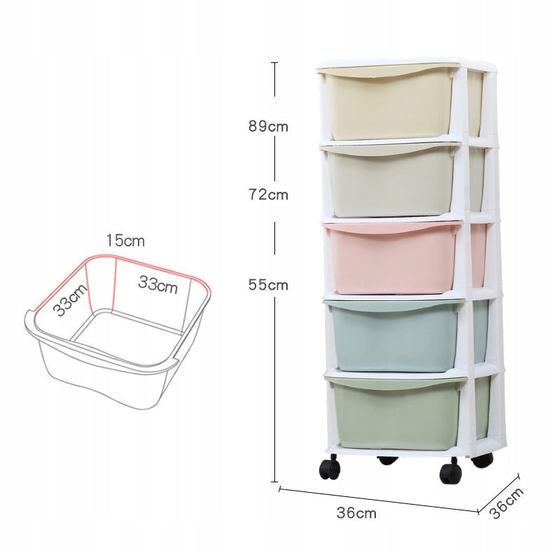BOOKCASE CABINET ON WHEELS 5 DRAWERS PLASTIC TOY ORGANIZER BASKET Manufacturer code ORG-ZAB-5POZ-LN