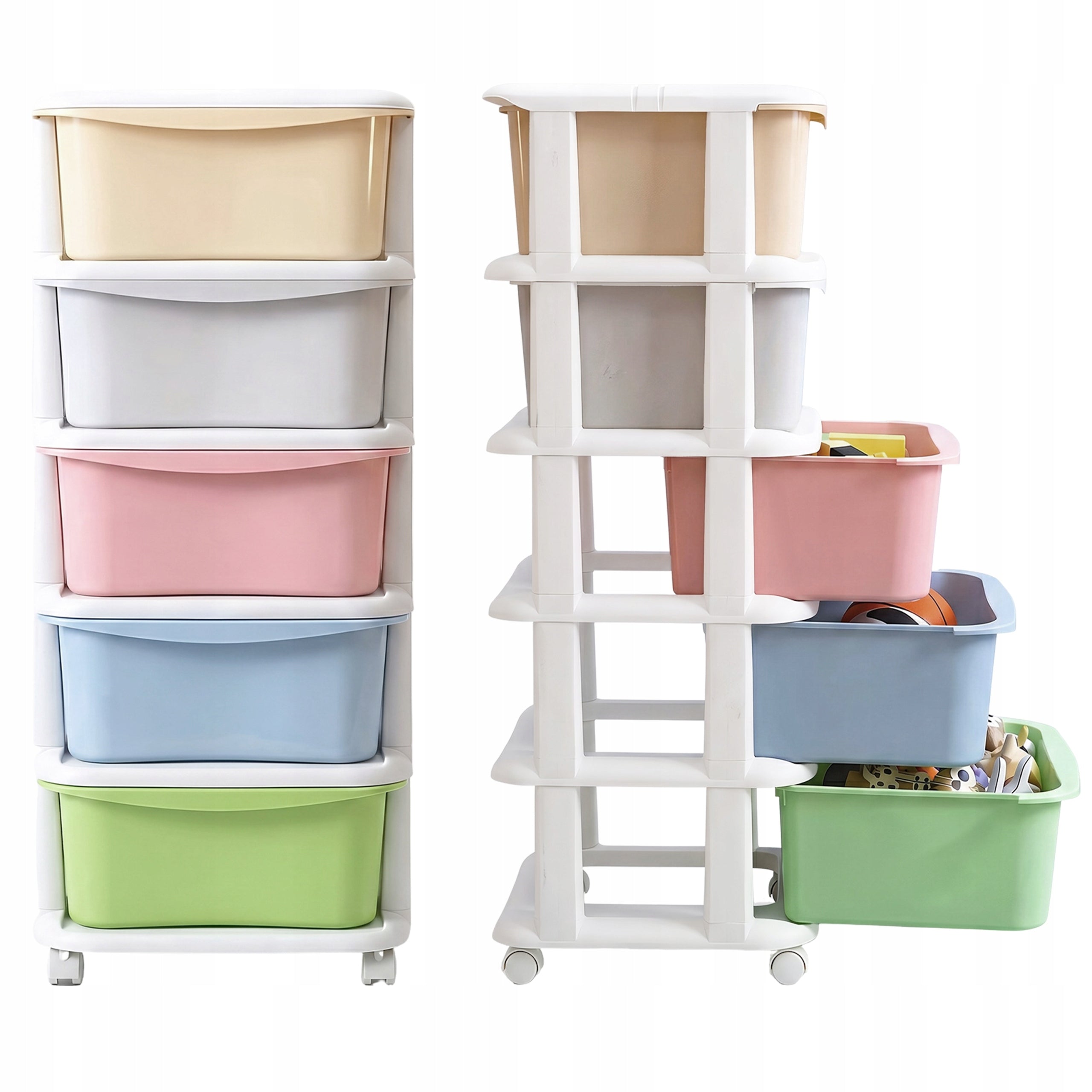 BOOKCASE LARGE PLASTIC TOY BASKET 5 DRAWERS SHELVES MOBILE CONTAINER XXL Packaging status original