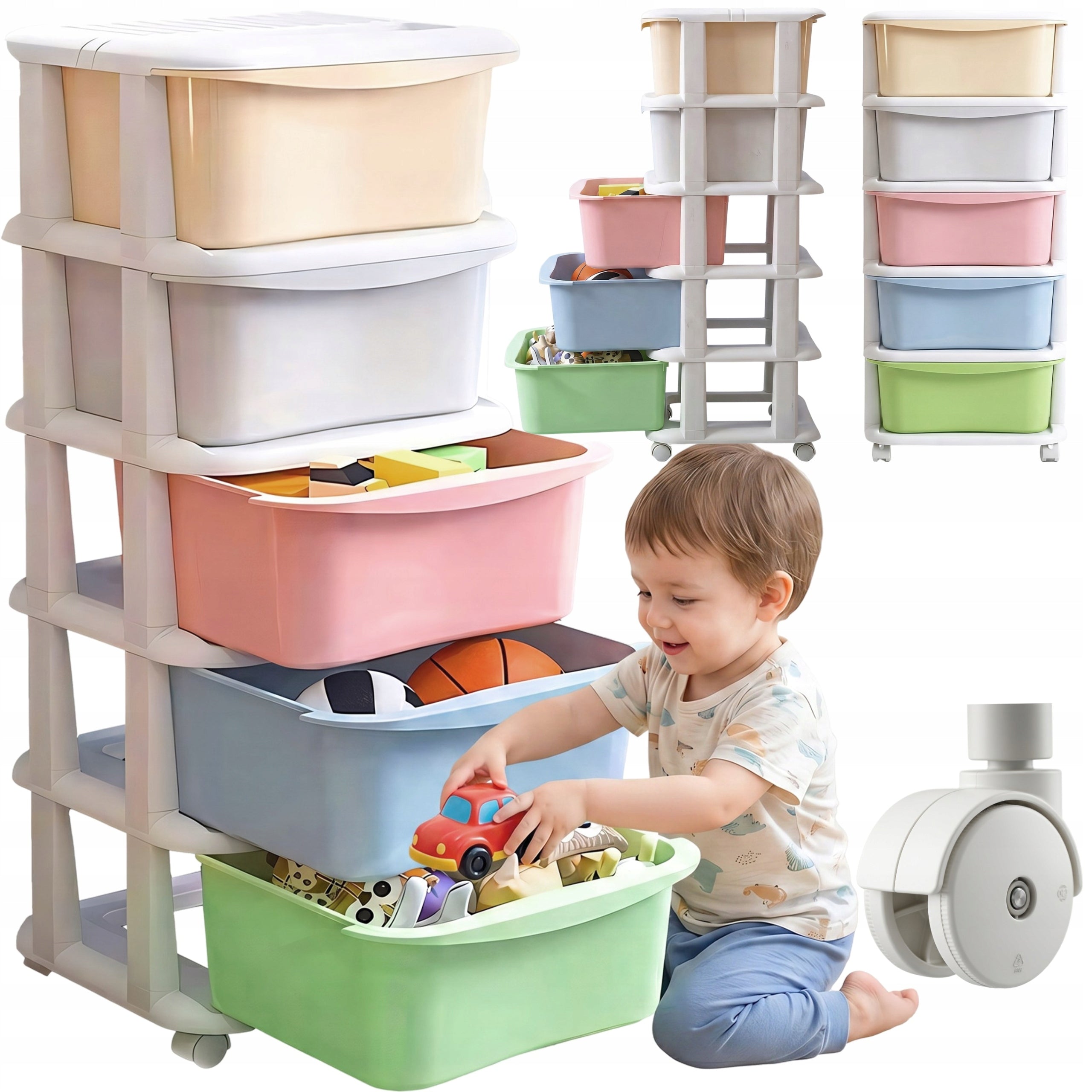BOOKCASE LARGE PLASTIC TOY BASKET 5 DRAWERS SHELVES MOBILE CONTAINER XXL