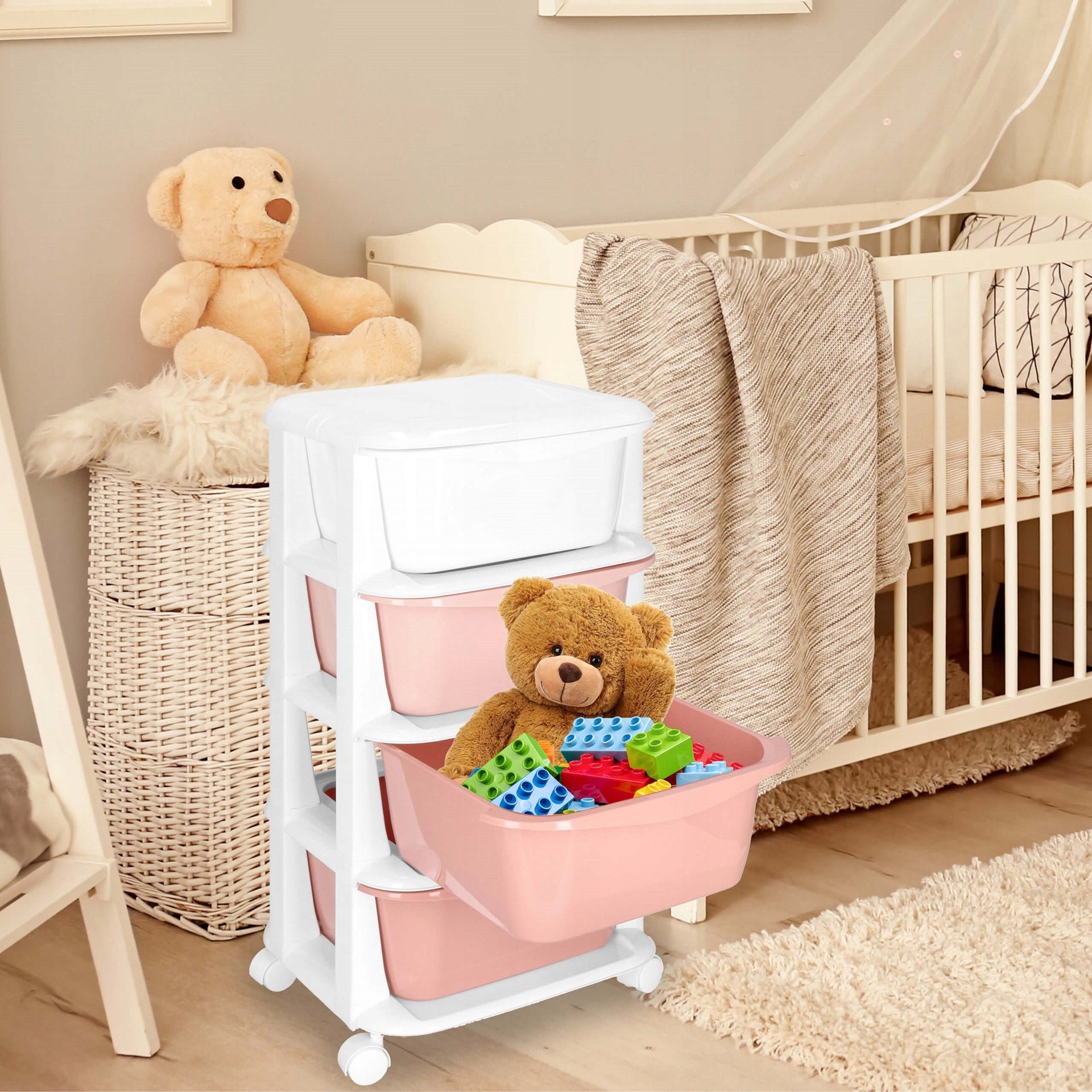 BOOKCASE TOY CABINET PLASTIC CONTAINER ON WHEELS 4 DRAWERS ORGANIZER Manufacturer code HA0212