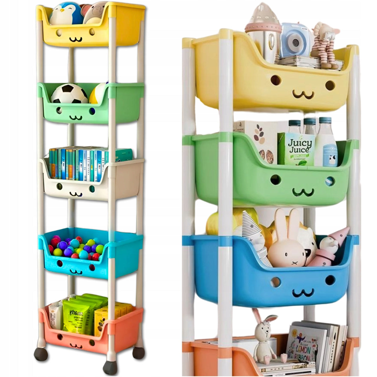 BOOKCASE TOY CABINET PLASTIC CONTAINER ON WHEELS 5 SHELVES ORGANIZER