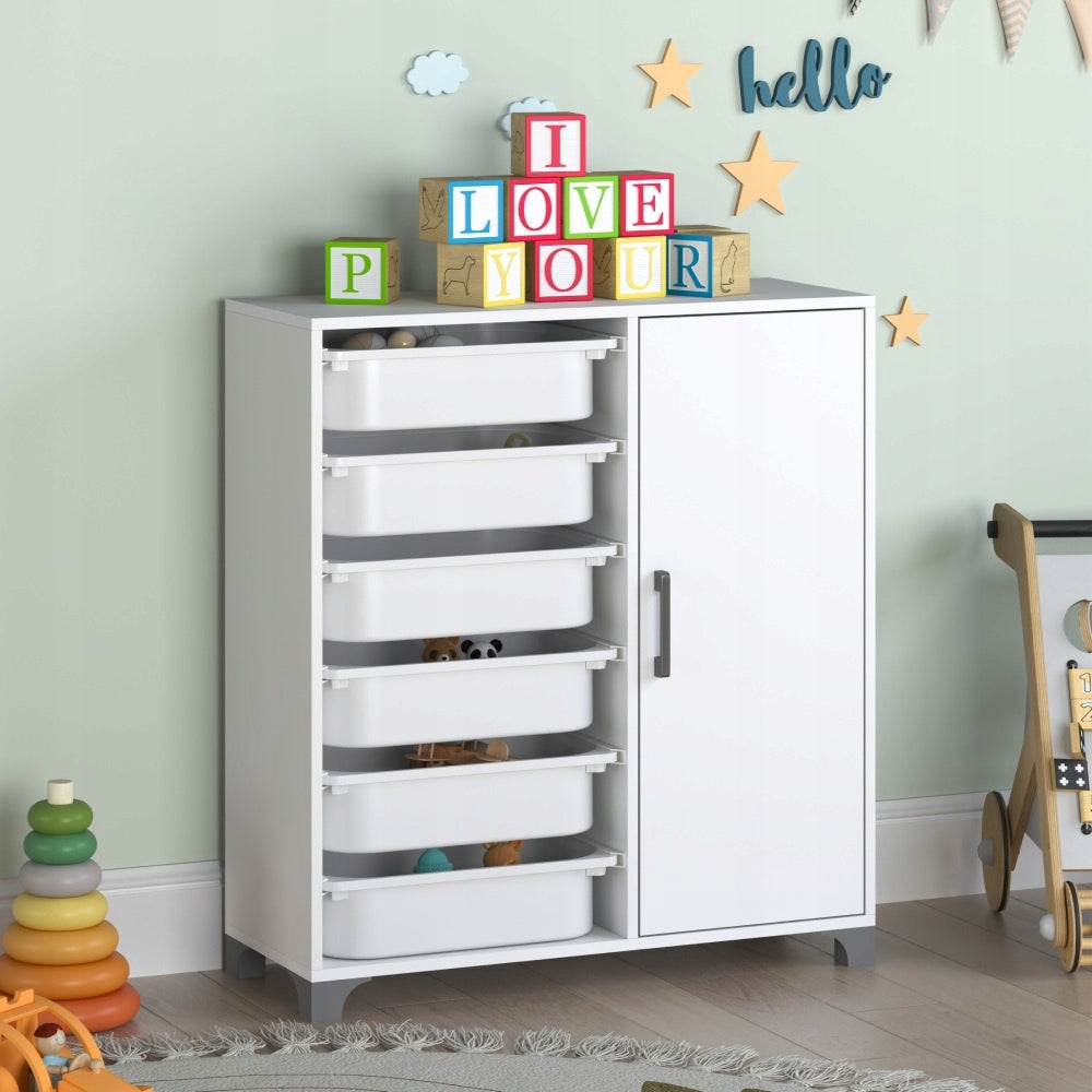 BOOKCASE WHITE PLASTIC CONTAINERS WHITE TOY ORGANIZER CHILDREN'S CABINET Manufacturer code SZAFKA BIAŁA MEB070