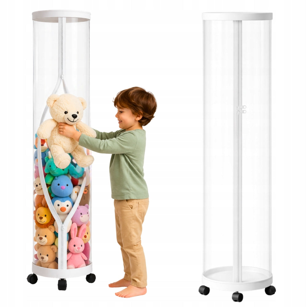 BOOKCASE organizer tube FOR TOYS stuffed animals container stand on wheels large
