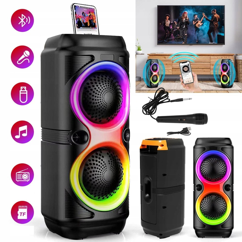 BOOMBOX BLUETOOTH SPEAKER PORTABLE WIRELESS KARAOKE RGB WITH MICROPHONE