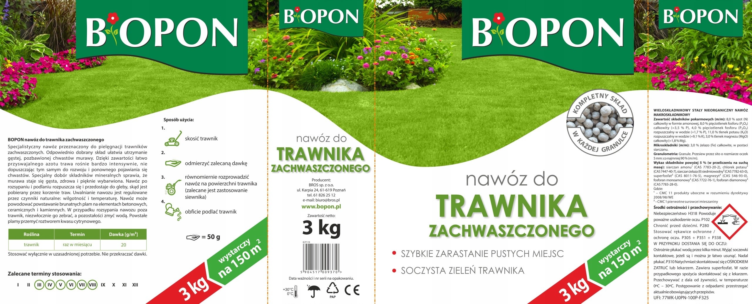 BOPON Granulated Fertilizer for Weeded Lawn Biopon 3 kg Packaging status original