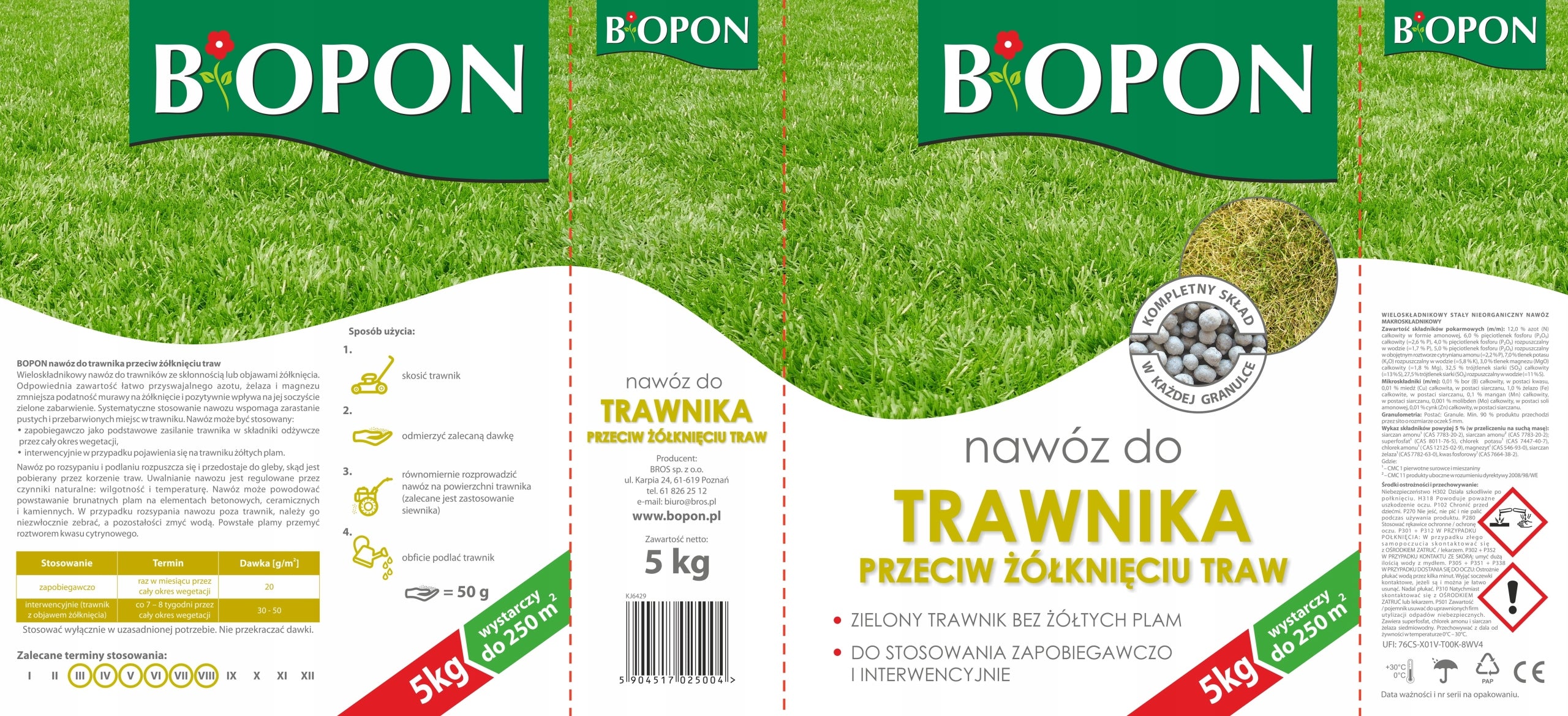 BOPON Granulated lawn fertilizer against grass yellowing Biopon 5 kg Packaging status original