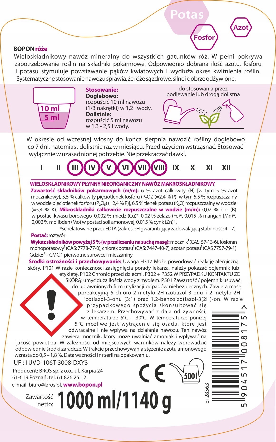 BOPON Liquid rose fertilizer 1 l Biopon Packaging status original