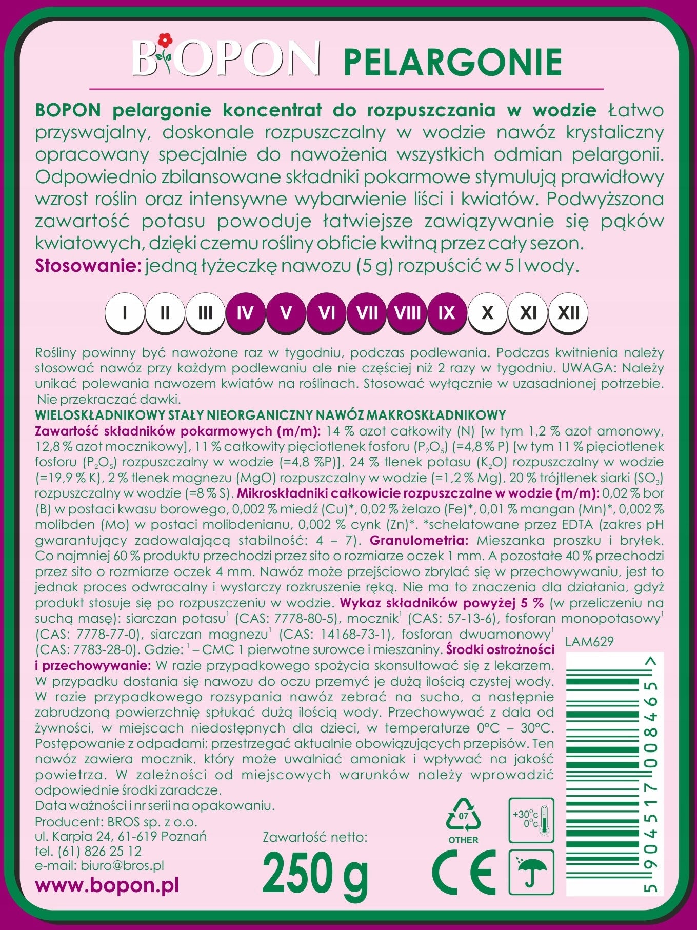 BOPON concentrate for dissolving geranium fertilizer Biopon per 250 l Manufacturer code Bros