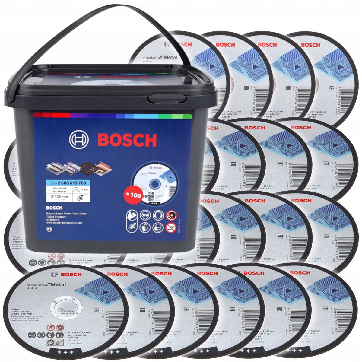 BOSCH 100 CORUNDUM DISCS for cutting metal steel 125/1,0mm + CONTAINER